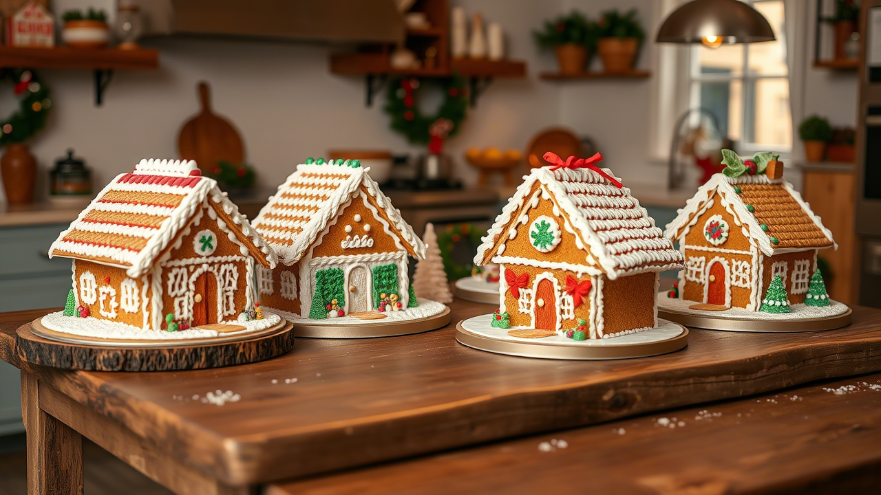 Hand-decorated gingerbread house cake with festive royal-icing detailing